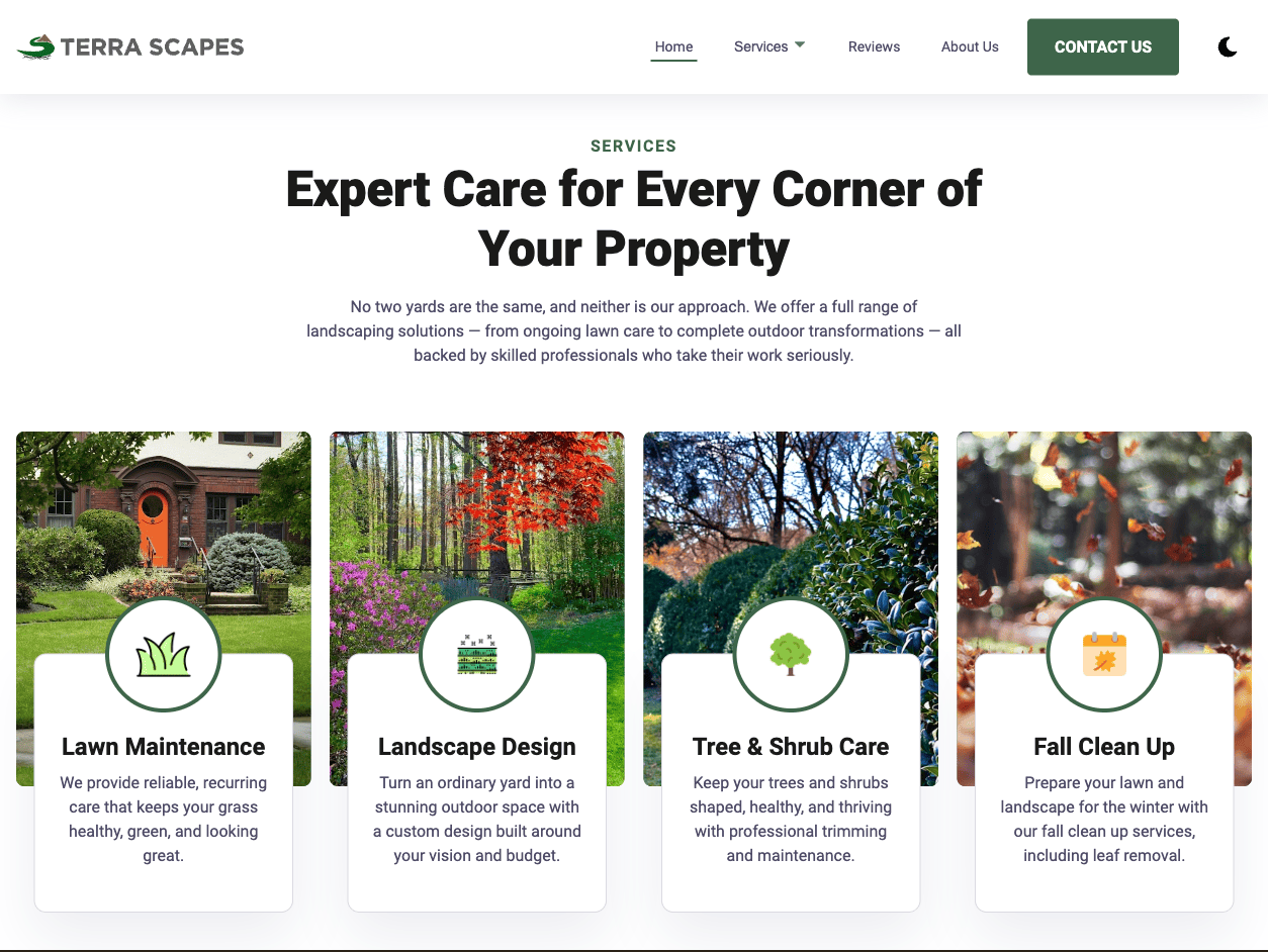 Landscaping site screenshot